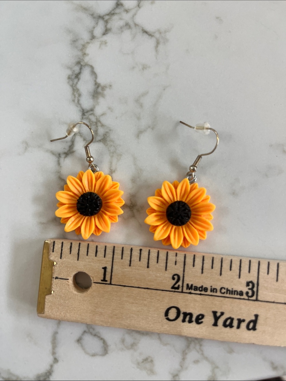 Sunflower Dangle Earrings - Yellow & Black - Picture 2 of 4